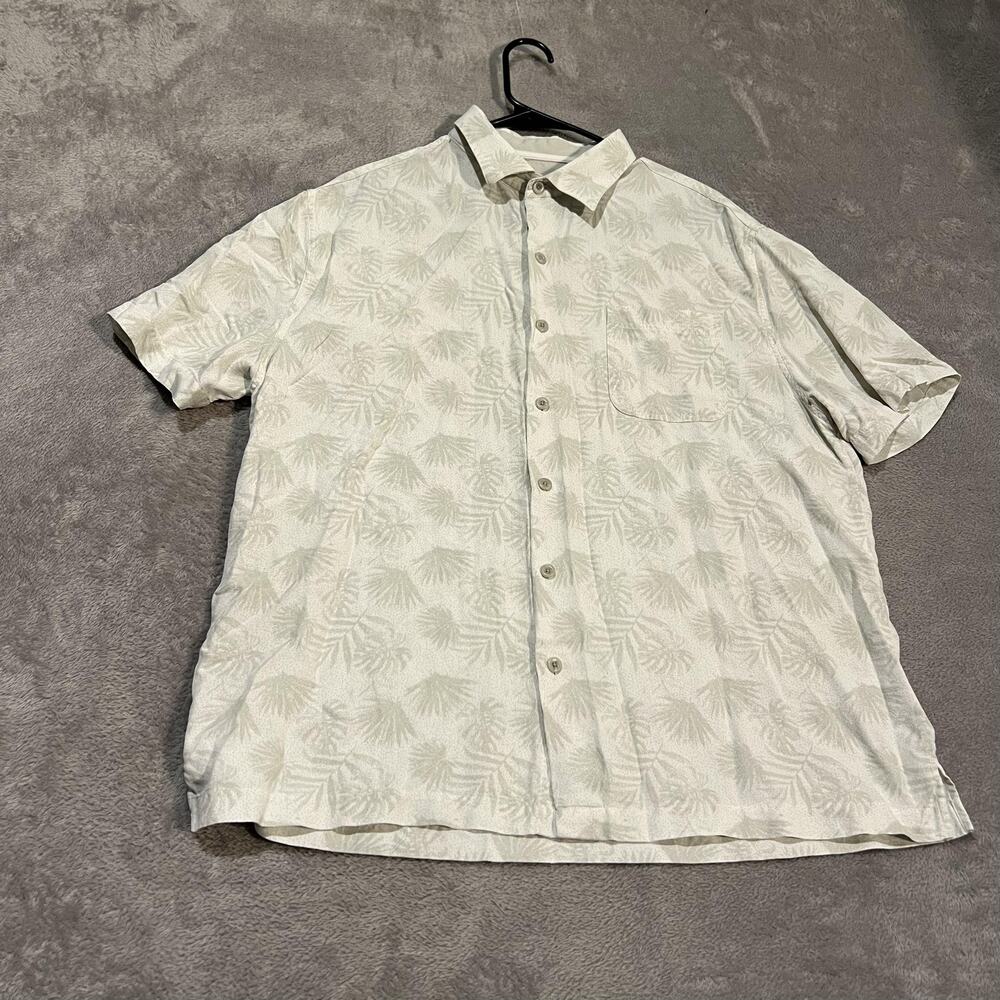 Nat Nast Shirt Mens Large Gray Palm Leaf Silk Cotton Short Sleeve Camp Hawaiian